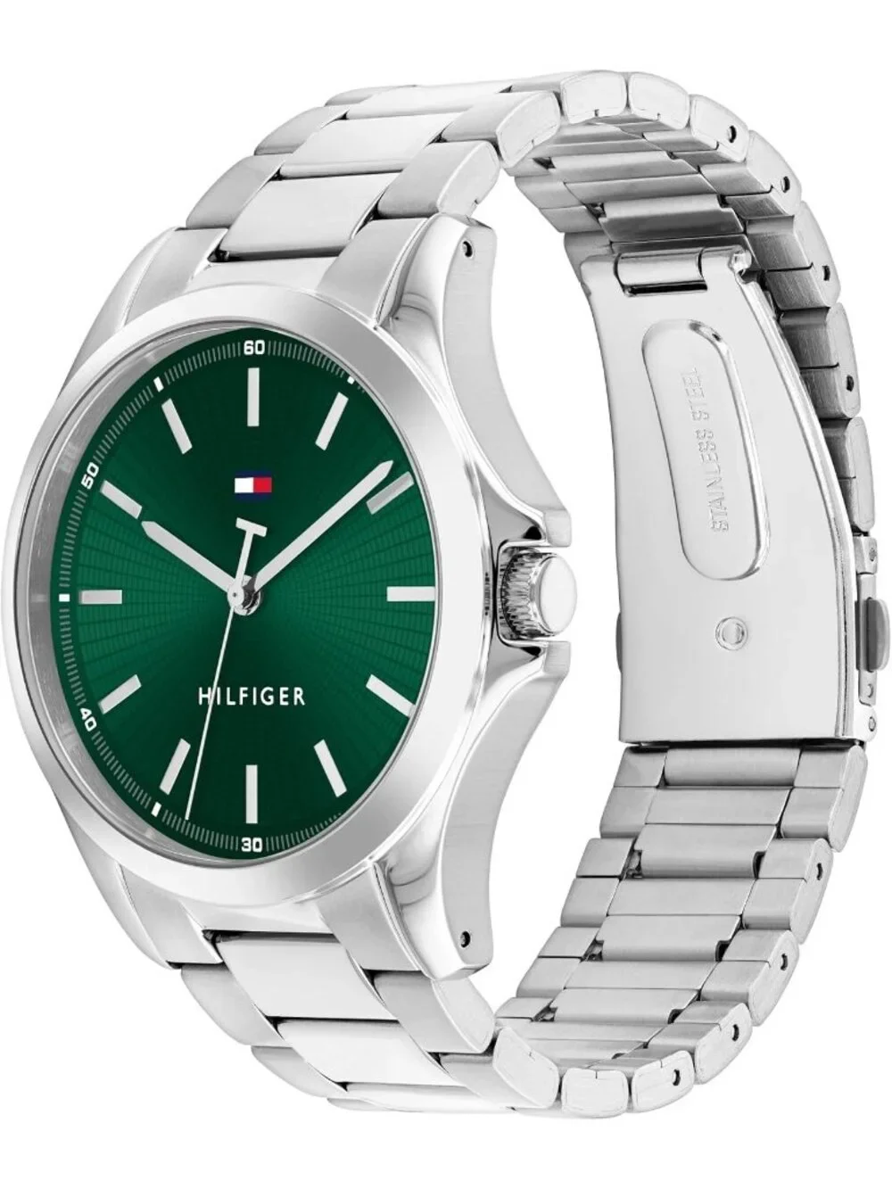 Women's Silver Green Stainless Steel Bracelet Stylish 3H Quartz Wrist Watch